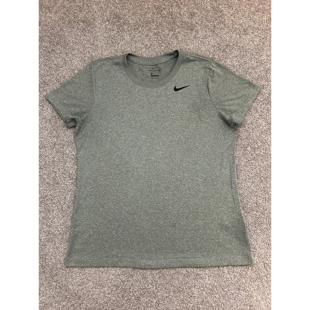 Nike Dri-FIT T-Shirt Womens Medium Gray Excellent Swoosh Activewear Tee